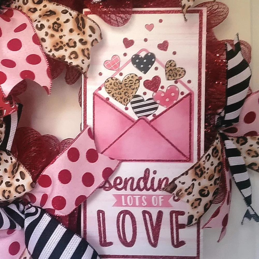 Love Wreath Sending Lots of Love Deco Mesh Bows Anniversary Birthday Quinceañera